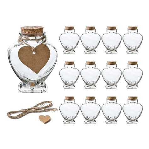 oz heart shaped glass favor jars  cork lidsglass  bottles  personalized heart