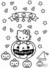 Kitty Halloween Coloring Hello Pages Drawing Printable Kids Print Happy Color Themed Dot Manga Cartoon sketch template