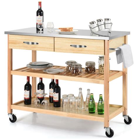rolling portable kitchen island  stainless steel countertop