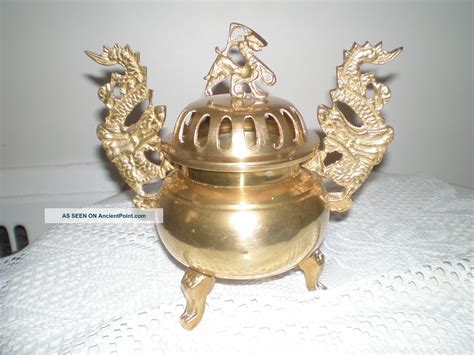 unique brass oriental  dragon incense burner