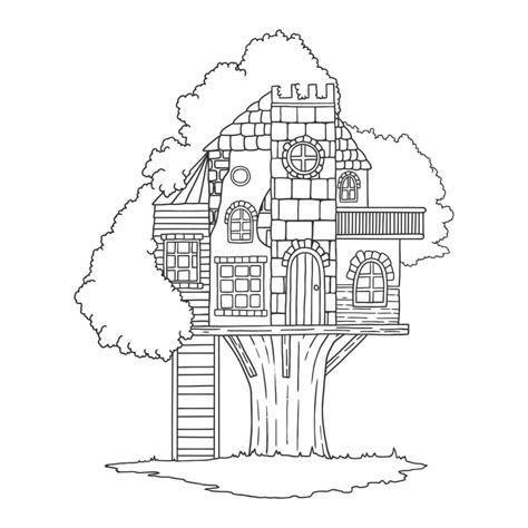 coloring book tree house pictures doodle  art style  children