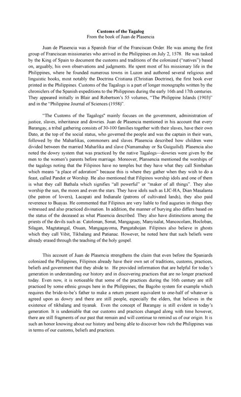 customs   tagalog reflection paper customs   tagalog