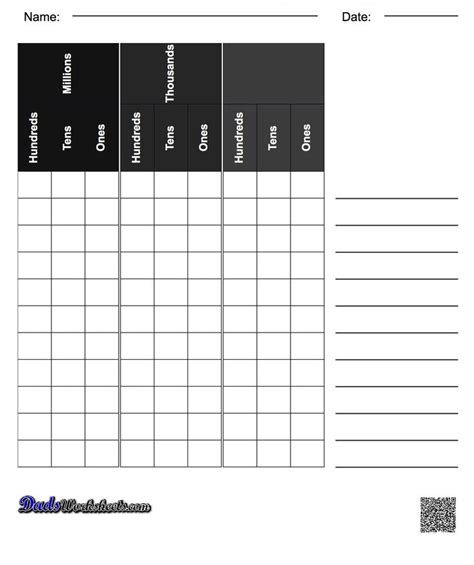 math worksheets place  chart  periods  printable math