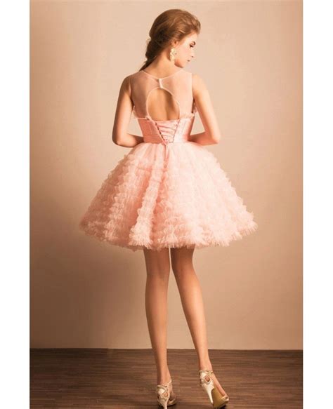 Super Cute Pink Puffy Short Ballgown Prom Dress With Bow Agp18457