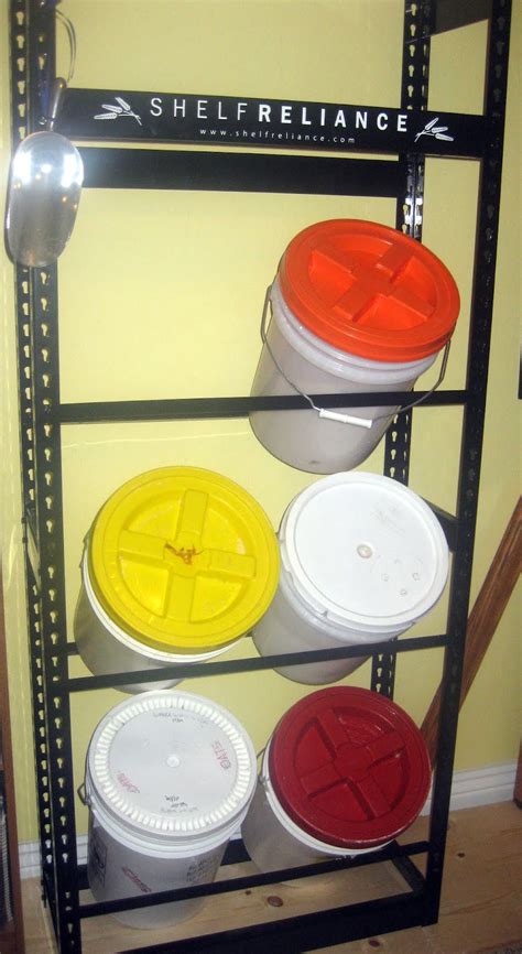 cooking   food storage    put  food storage  gallon bucket shelf
