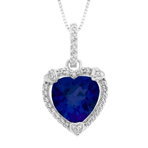 sterling silver heart shape created sapphire pendant jewelry pendants necklaces