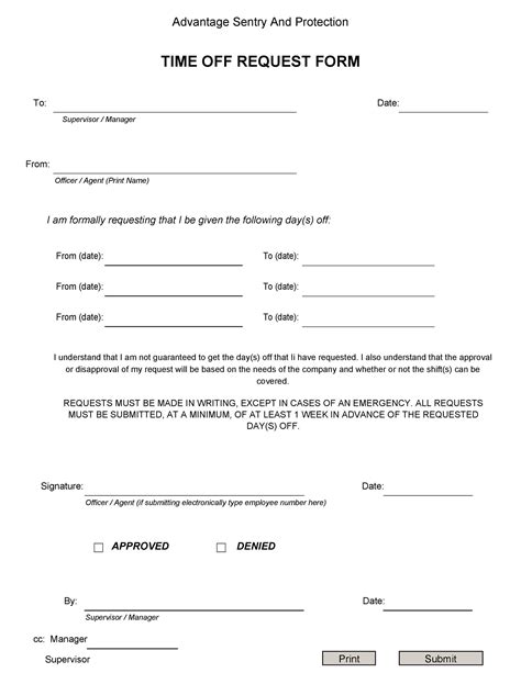 time  request form template printable printable forms