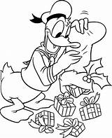 Coloring Christmas Disney Donald Pages Gifts Characters Stocking Printable Duck Gift Cartoon sketch template
