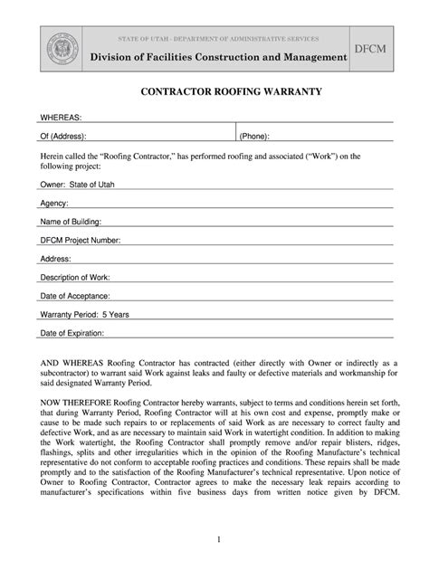 ut dfcm contractor roofing warranty fill  sign printable template