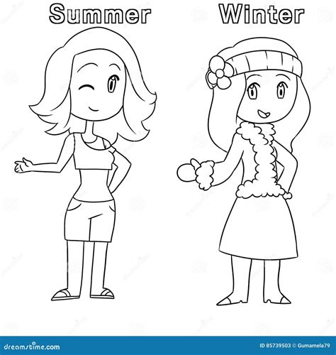 summer  winter coloring page stock illustration illustration