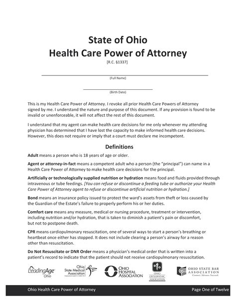 printable power  attorney forms ohio printable forms