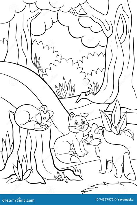 coloring pages wild animals   cute baby fox stock vector