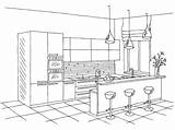 Kitchen Sketch Vector Clipground Perspectiva Cocinas Coloring sketch template