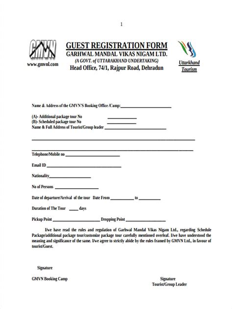 Hotel Registration Form Template Free Sample Example And Format Template