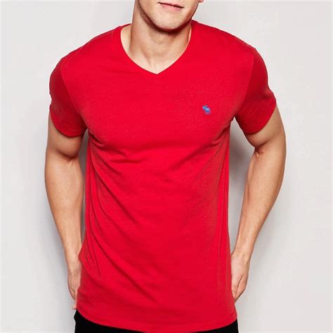 Abercrombie And Fitch V Neck T Shirt In Muscle Slim Fit In Red Blingby