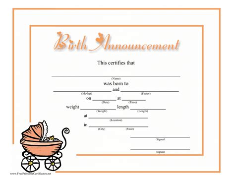 birth certificate template baby  printable  templateroller