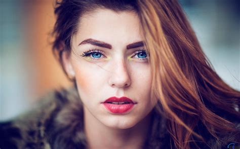 wallpaper face women model long hair blue eyes red