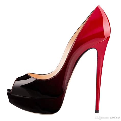 black and red gradient women pumps patent leather peep toe high heels