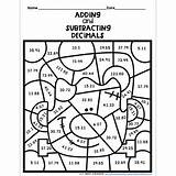 Decimals Adding Subtracting Color Number Halloween Theme Math Subject Worksheets Grade sketch template