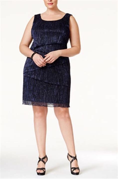 connected apparel nwt navy blue women 16w plus tiered metallic textured