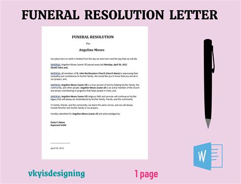 funeral resolution letter church letter deceased letter etsy israel