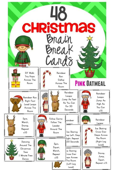 christmas brain break cards  pink oatmeal   bottom  green background