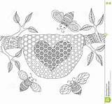 Bijenkorf Honingbijen Vliegen Lijnkunst Rond Ontwerp Bees Honeycomb sketch template