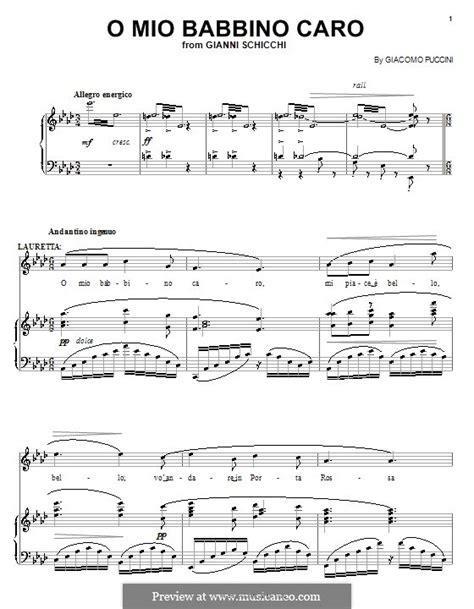 o mio babbino caro by g puccini sheet music on musicaneo