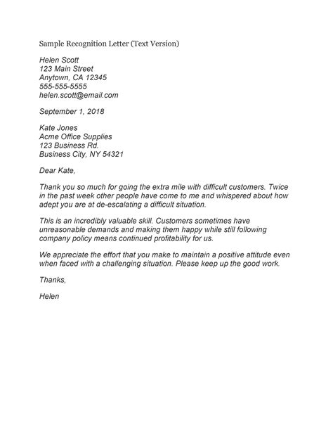 sample letter  appreciation  employee  letter template
