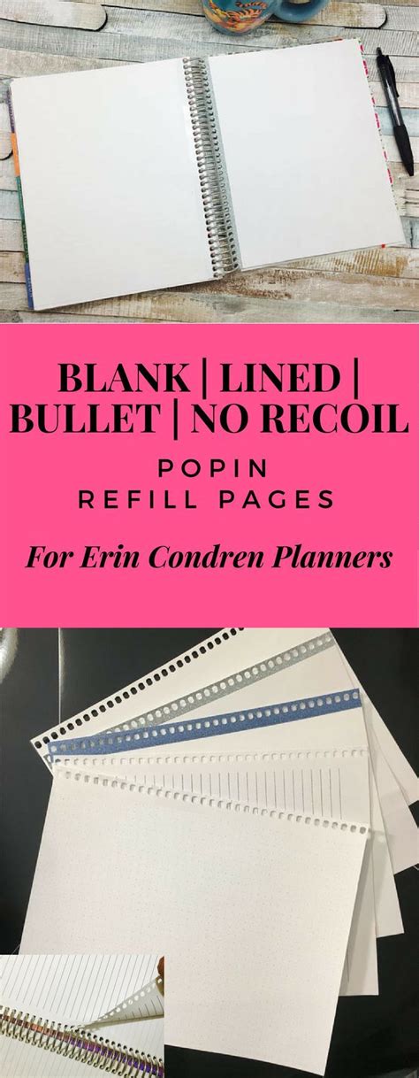 blank lined bullet refill pages  reinforced edges pops