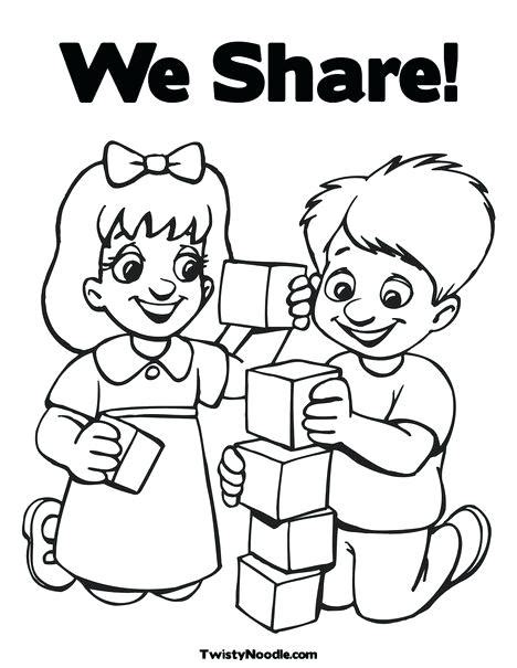 children sharing coloring page  getdrawings