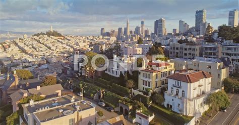 aerial drone   san francisco skyline  russian hill stock footagesanfranciscoaerial
