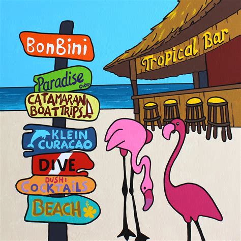 caribbean bar driftwood flamingos curacao bon bini tropical art pinterest zomer