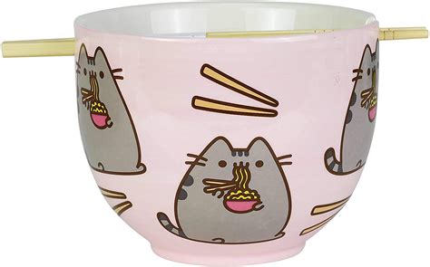 pusheen     mud ramen bowl  chopsticks set  pink