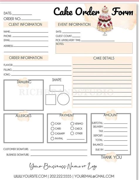 printable bakery order forms printable forms