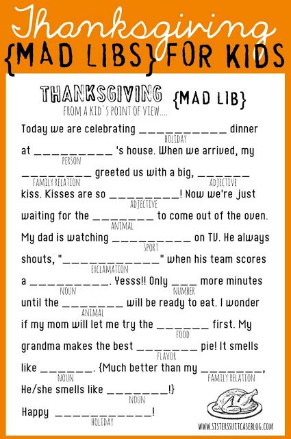 thanksgiving mad libs printable  moms