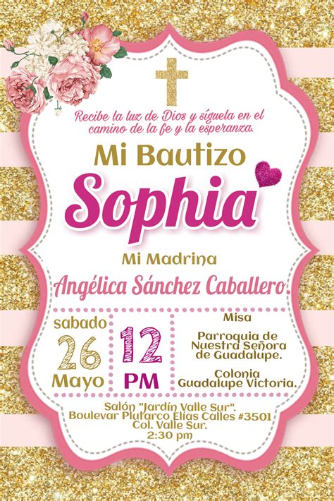 Bautizo Invitacion Invitation Cumpleaños Rosa Niña