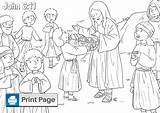Jesus 5000 Coloring Feeds Pages Kids Printable John Fish Fed Pdfs Loaves Niv sketch template