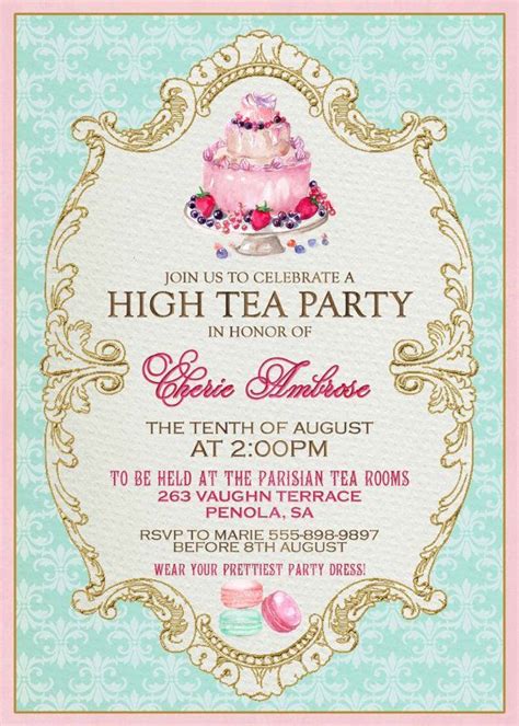printable tea party invitation templates  high tea