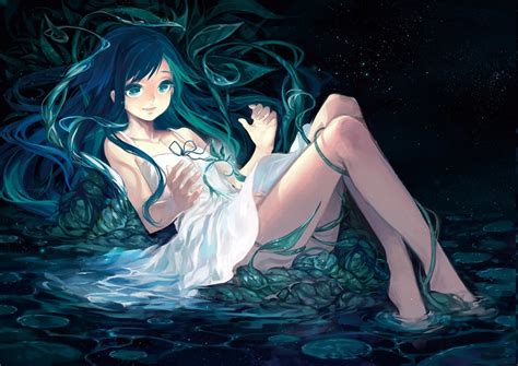 blue eyes blue hair water lights sexy anime wallpapers