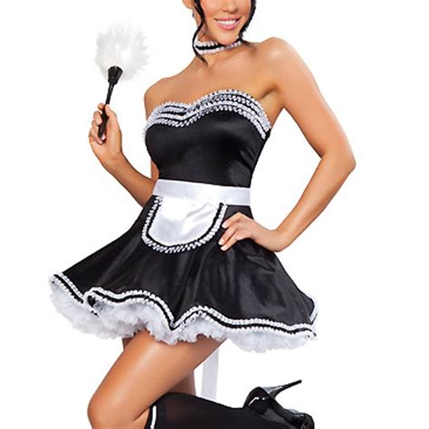 black cute lace trim adult french maid cosplay costume