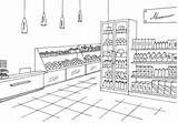 Store Grocery Shop Drawing Sketch Vector Illustration Graphic Interior Clip Shelf Illustrations Similar sketch template