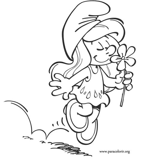 smurfs smurfette smelling  flower coloring page