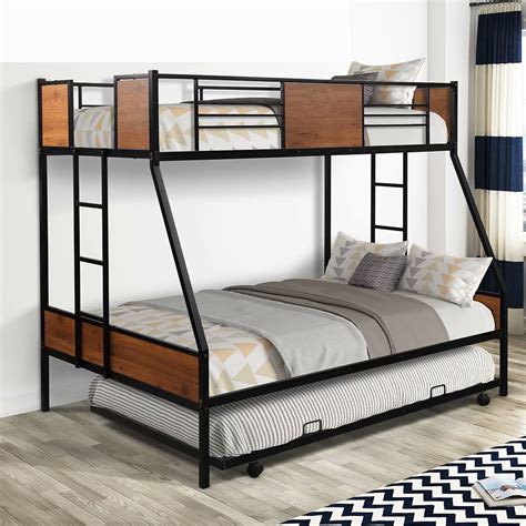 metal bunk bed twin over full size bunk bed frame w trundle and two side