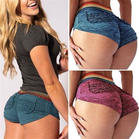 Women Sports Shorts Booty Butt Lift Hot Pants Pocket Gym Fitness Yoga