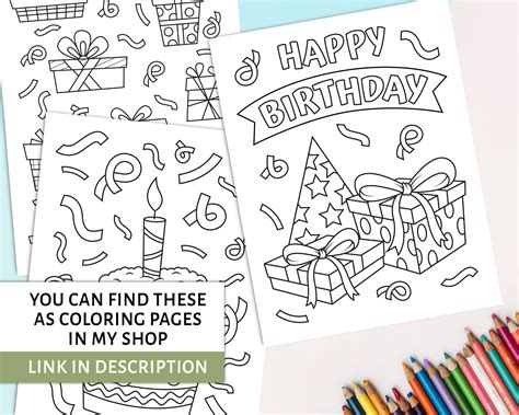 printable birthday coloring cards  kids happy birthday etsy