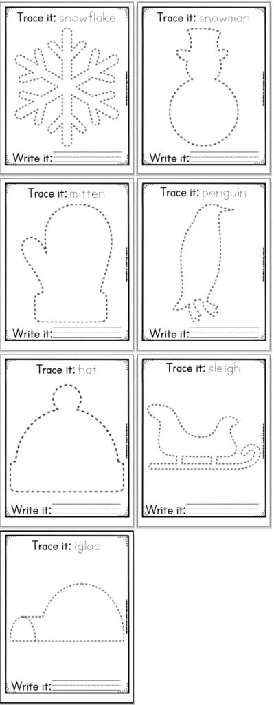 printable winter tracing pages  prep indoor activity