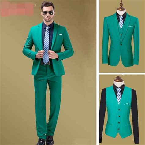 custom made green wedding prom tuxedos 3 pieces slim fit formal