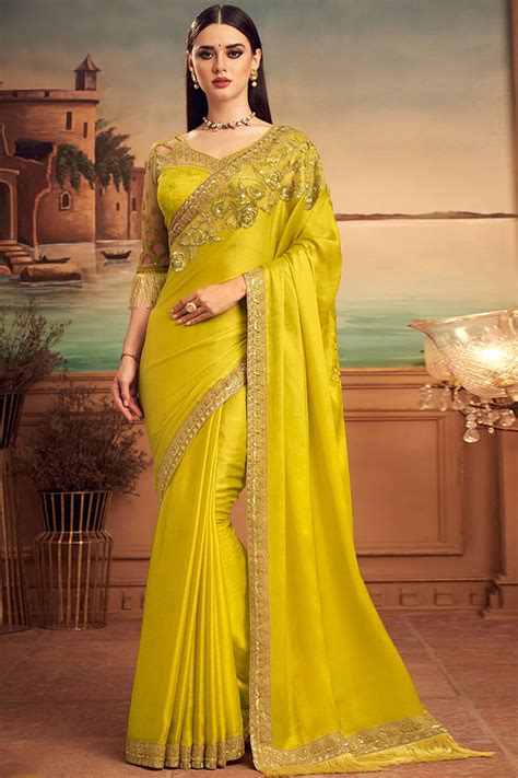 Buy Lemon Yellow Designer Silk Saree Online Like A Diva