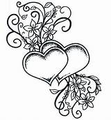 Coloring Pages Heart Hearts Double Two Entwined Tattoo Colouring Adult Drawings Tattoos Clipart Silhouette Flower Drawing Print Color Printable Body sketch template